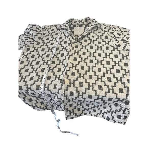 OAS Sweden Terry Cloth Button-Up Shirt Men’s Medium – Geometric Jacquard Pattern - Picture 6 of 7